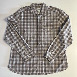 *Lacoste Shirt Men 44 Brown Check Regular Fit Long Sleeve Button-Up Gingham